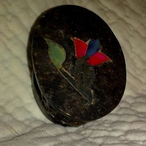 Handcrafted soapstone ring box with semi-precious Stone inlay